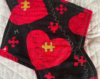 10.25" Love  is in the air   fabric  cotton  Top reusable cloth pad ( Heavy)with heart snap