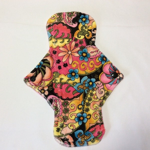 10.25" pasley print flowers on minky    Top reusable cloth pad regular flow