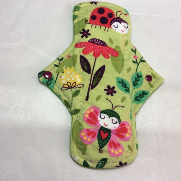 10.25" Lazy Lady Bug flannel  Top reusable cloth pad