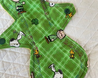 10.25" Luck  is in the air  Charley Brown fabric  cotton  Top reusable cloth pad (Regular)