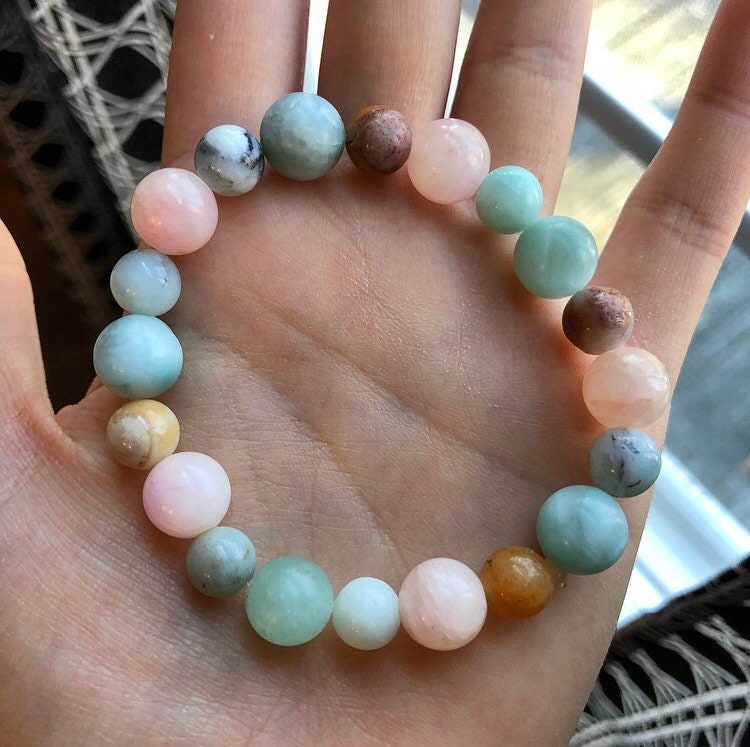 Pastel Amazonite and Rose Quartz Pink Blue and Beige Spring Stone