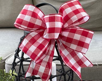 Red and White Buffalo Check Farmhouse Bow, Basic Bow, Summer Bow, Picnic Bow, Christmas Bow, Garland Bow, Wreath Bow, Lamp Bow, Lantern Bow
