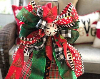Deluxe Glittery Christmas Wreath or Lantern Bow: Merry Christmas Ribbon Wreath Bow, Lantern Bow, Red and Green Decoration