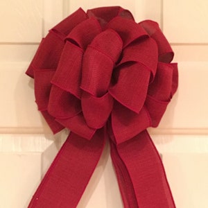 Burgundy Faux Burlap Tree Topper Bow, Christmas Bow, Christmas Tree Topper, Farmhouse