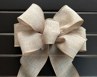 Basic Burlap Bow, Basic Fall or Christmas Bow, Natural Colored Faux Burlap/Canvas Garland Bow, Wreath Bow, Lantern Bow, Farmhouse Bow