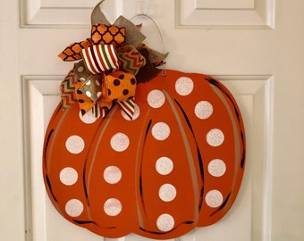 Pumpkin Door Hanger, Painted Wood Pumpkin Door Hanger, Fall Door Hanger, Pumpkin Wreath, Fall Wreath, Fall Door Sign