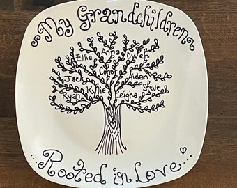 Family Tree Plate: Personalized Grandparent Plate, Family Name Plate; Hand Painted Family Plate; Mother's Day Plate