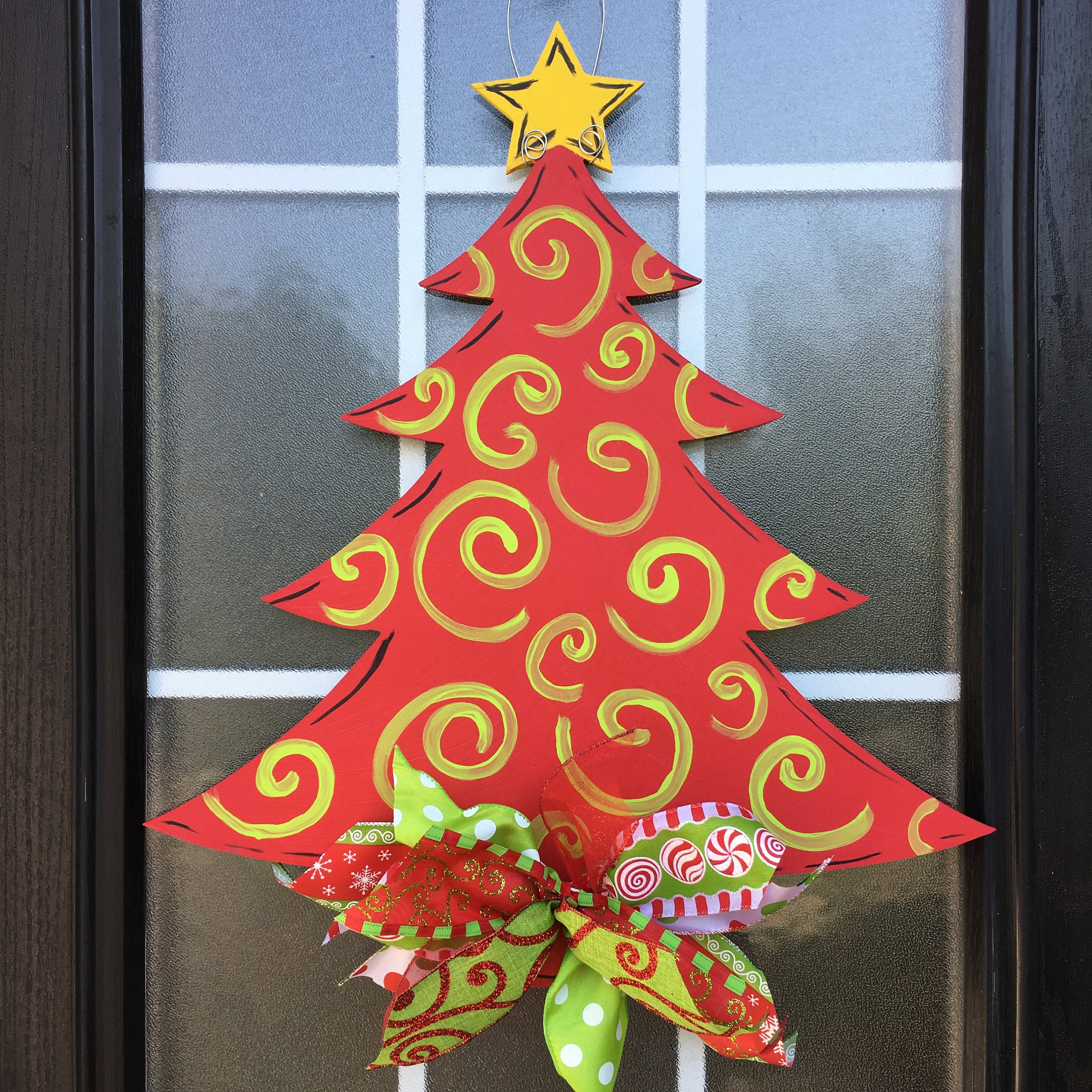 Christmas Tree Door Hanger Painted Christmas Tree Door Etsy
