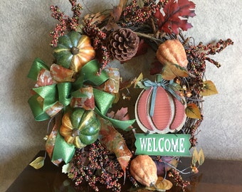 Herbstkranz, Kürbiskranz, Herbst Blumenkranz, Türdeko, Erntekranz, Weintraubenkranz, Traditioneller Herbstkranz, Willkommenskranz
