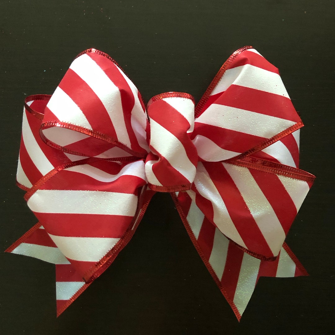Basic Candy Cane Striped Bow, Red and White Glittered Bow, Garland Bow ...