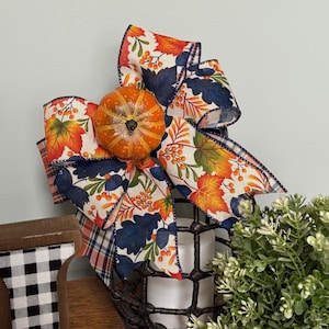 Herbst karierter Bogen, Thanksgiving Bogen, Thanksgiving Kranz Bogen, Herbstkranz oder Girlande Bogen, Laterne Bogen, Bauernhaus Bogen, blau und orange Herbst Bogen