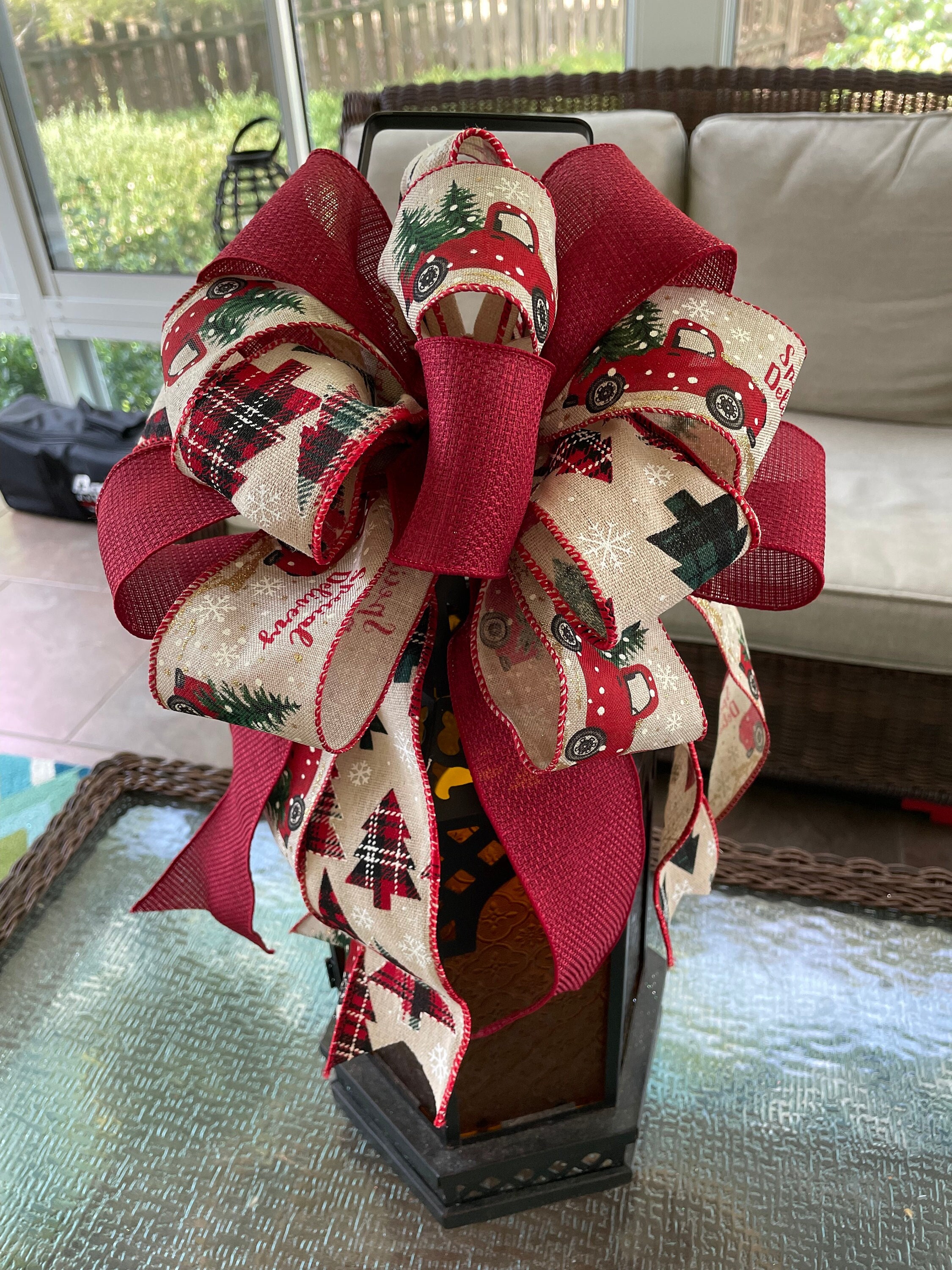 Fall Bows for Wreaths Already Made Orange Buffalo Plaid Burlap Bow for  Thanksgiving Decorations, Tree Topper (9.5 x 13 inch)