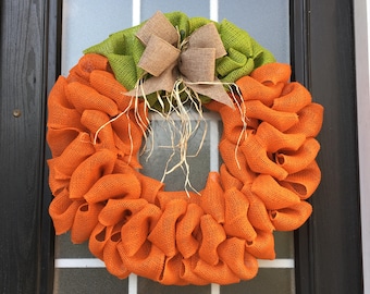 Pompoenkrans; Jute pompoenkrans; Herfst deurhanger; Herfstkrans, pompoen deurhanger