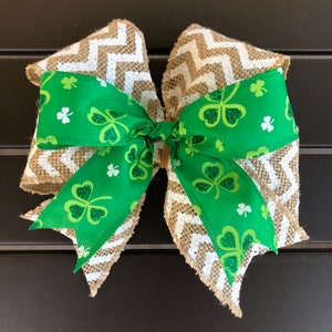 St. Patrick&#39;s Day Bow; Green Shamrock Bow, Bow for Wreath or Garland; St. Patrick&#39;s Day Small Wreath Bow