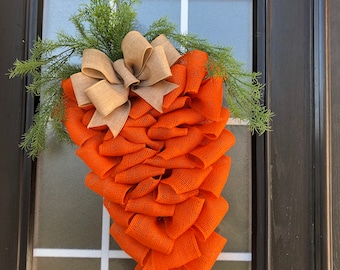 Farmhouse Easter Wreath: Carrot Wreath; Burlap Easter Carrot Door Hanger, Spring Garden Carrot Wreath with Fresh Picked Look