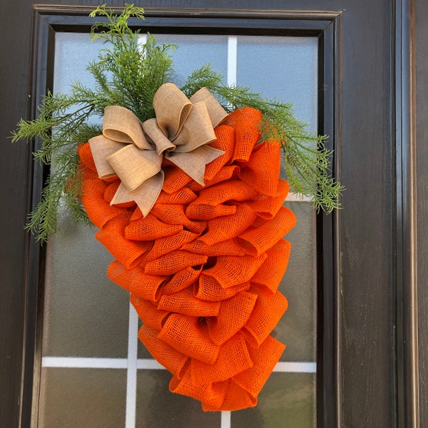 Farmhouse Easter Wreath: Carrot Wreath; Burlap Easter Carrot Door Hanger, Spring Garden Carrot Wreath with Fresh Picked Look