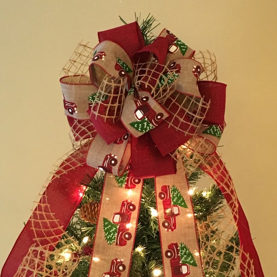 Christmas bow, gift bow, bow for wreath, bow for lantern, special gift bow, Christmas  ribbon, bow with tails, wired ribbon, tree topper