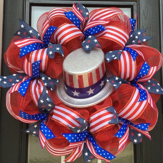 Uncle Sam Wreath Patriotic Wreath 4th Of July Deco Mesh Etsy