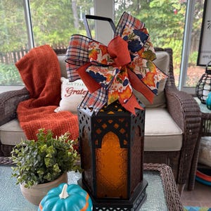 Fiocco scozzese autunnale, fiocco del Ringraziamento, fiocco per ghirlanda del Ringraziamento, fiocco per ghirlanda o ghirlanda autunnale, fiocco a lanterna, fiocco da fattoria, fiocco autunnale blu e arancione