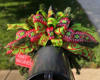Mailbox Christmas Swag; Christmas Garland Swag for Mailbox, Mantel, or Centerpiece, "Merry Christmas" Swag in Lime Green and Red