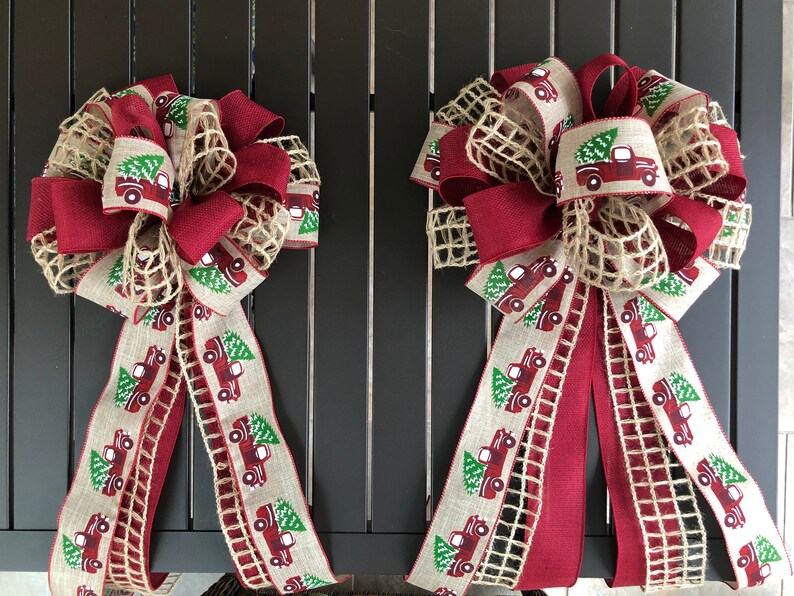 Farmhouse Christmas Wreath Bow Farmhouse Tree Topper Bow Etsy