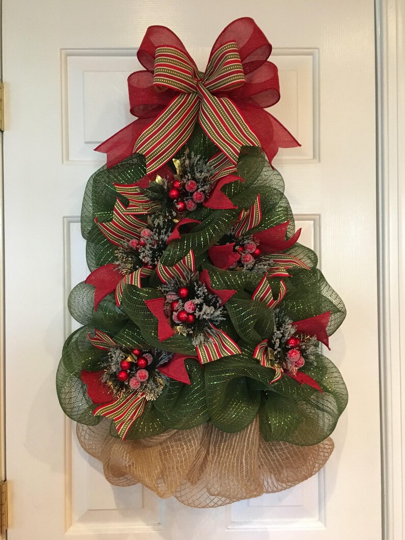 Christmas Tree Wreath Deco Mesh Lighted Christmas Tree Etsy