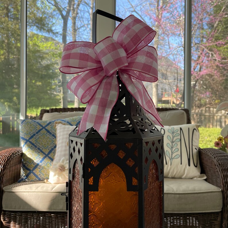 Basic Spring Pastel Pink Bow, Basic Spring or Easter Bow, Wreath Bow, Lantern Bow, Farmhouse Bow, Small Spring Bow, Buffalo Check Bow image 3