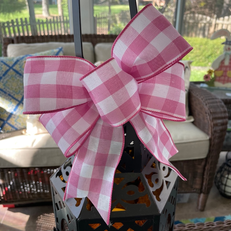 Basic Spring Pastel Pink Bow, Basic Spring or Easter Bow, Wreath Bow, Lantern Bow, Farmhouse Bow, Small Spring Bow, Buffalo Check Bow image 1