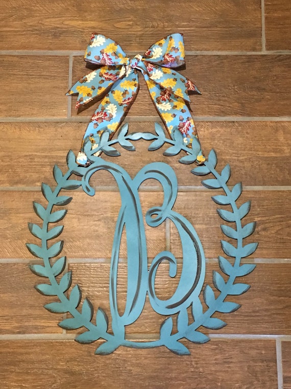 Fall Monogram Door Hanger Painted Wood Roman Wreath Letter Etsy