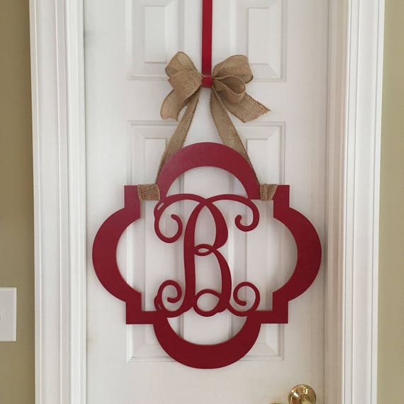 Monogram Door Hanger Painted Wood Letter Wreath Monogram Wreath Hand Painted Wood Door Hanger Letter Door Hanger Door Decor Initial