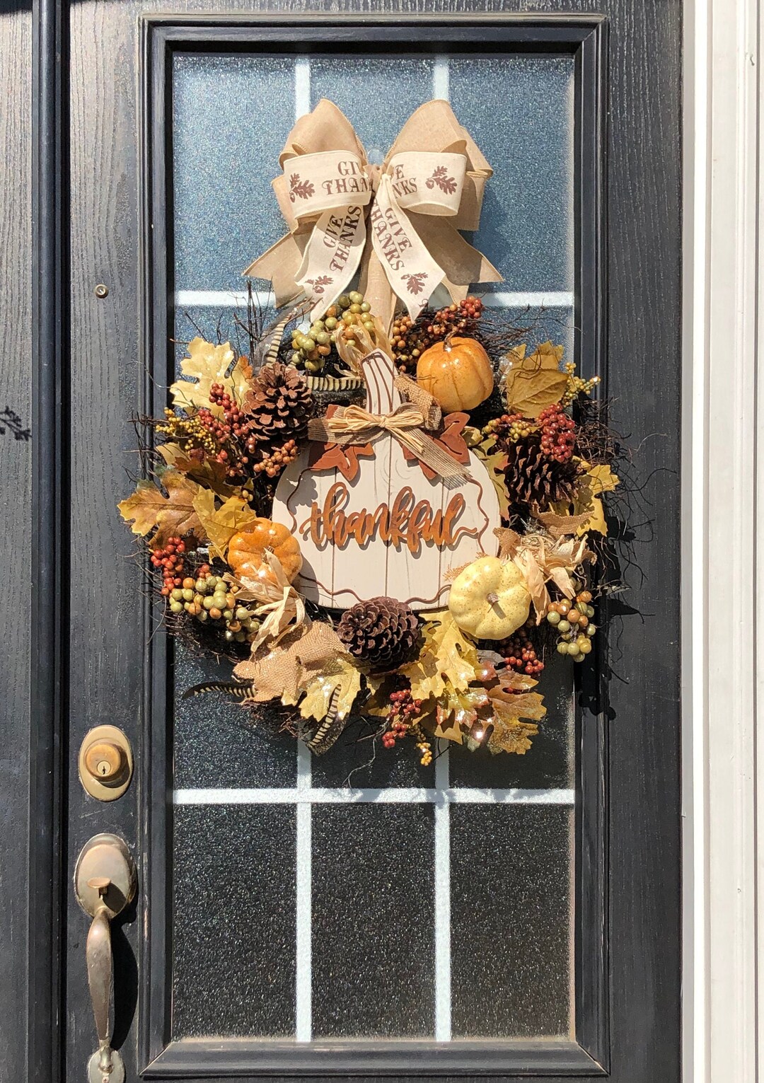 Herbstkranz Mit Ahorn & Kürbis - Künstlicher Türkranz 45 Cm Für Halloween & Thanksgiving