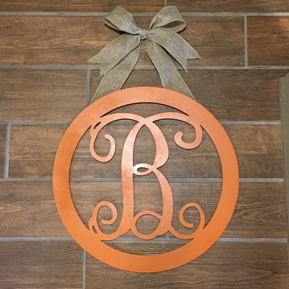 Monogram Door Hanger Painted Wood Circle Letter Wreath Hand Decor Initial