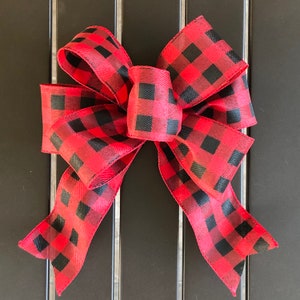 Red and Black Buffalo Check Farmhouse Bow, Basic Bow, Christmas Bow, Garland Bow, Wreath Bow, Lamp Bow, Lantern Bow