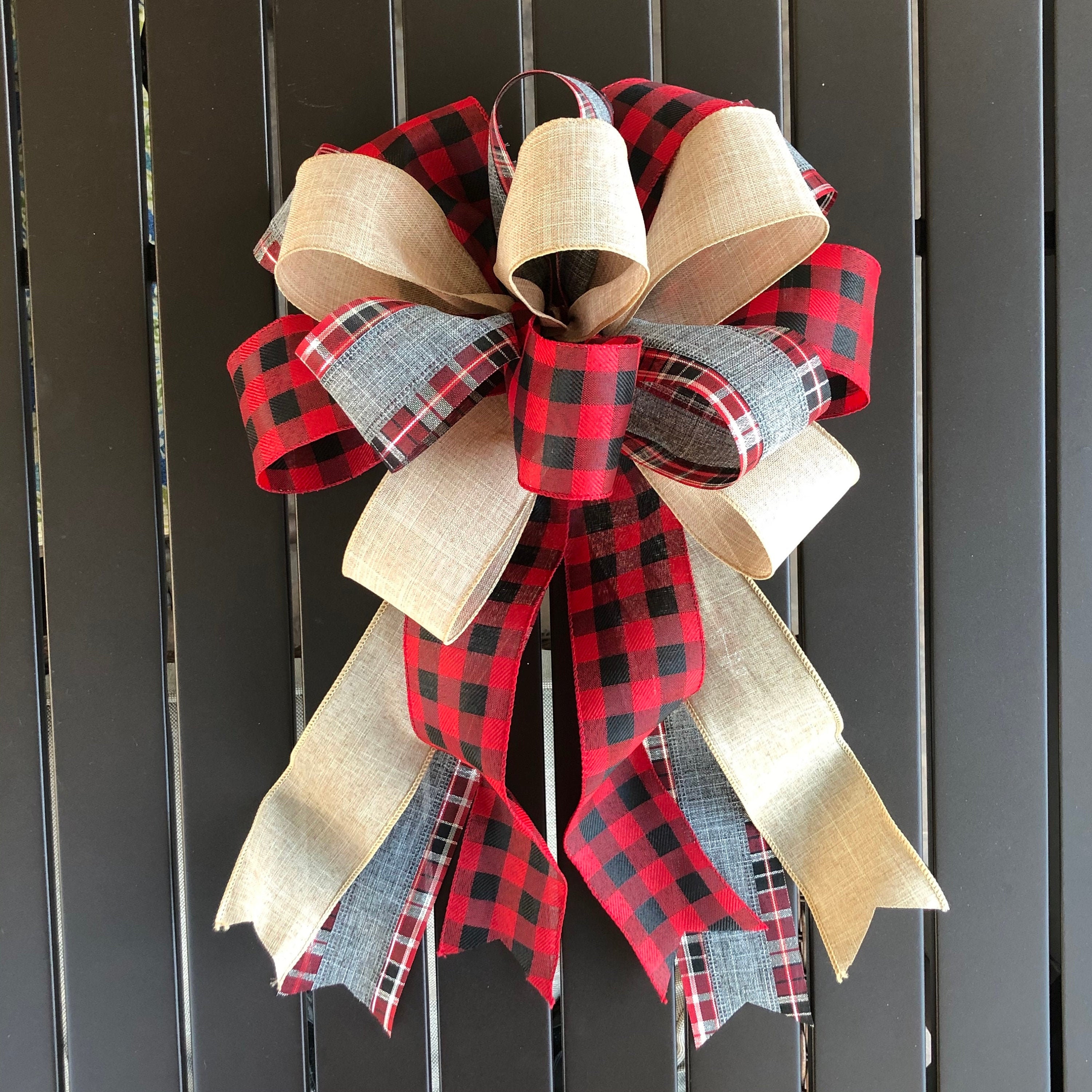 Farmhouse Christmas Wreath Bow Farmhouse Tree Topper Bow Etsy