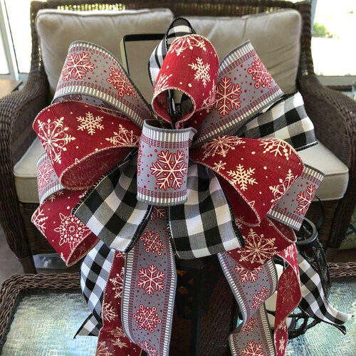Black and White Christmas Tree Topper Bow Buffalo Plaid Etsy