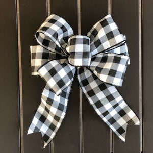 Black and White Buffalo Check Farmhouse Bow, Basic Bow, Christmas Bow, Garland Bow, Wreath Bow, Lamp Bow, Lantern Bow