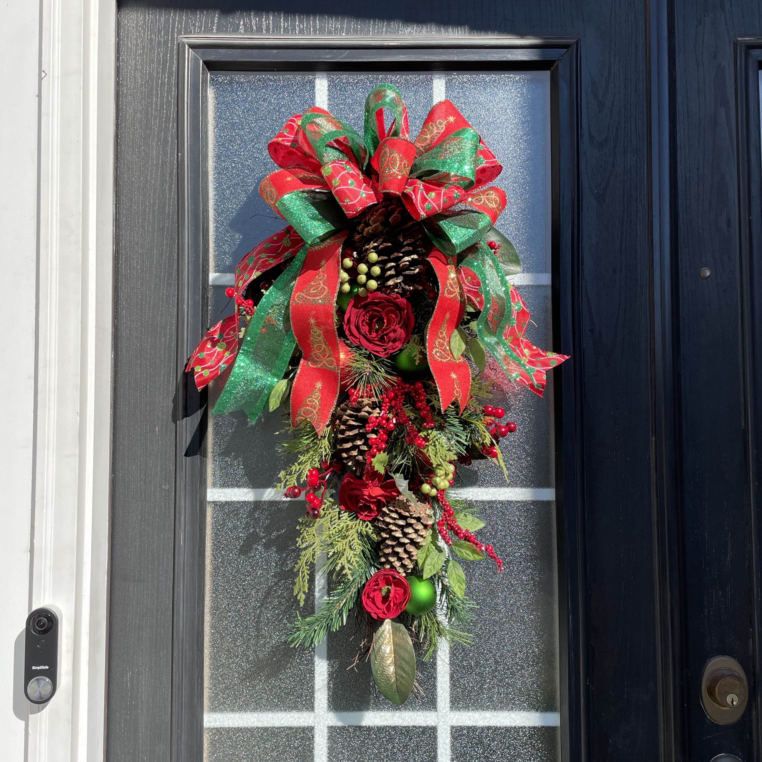 Glittery Teardrop Christmas Swag; Christmas Door Swag, Christmas