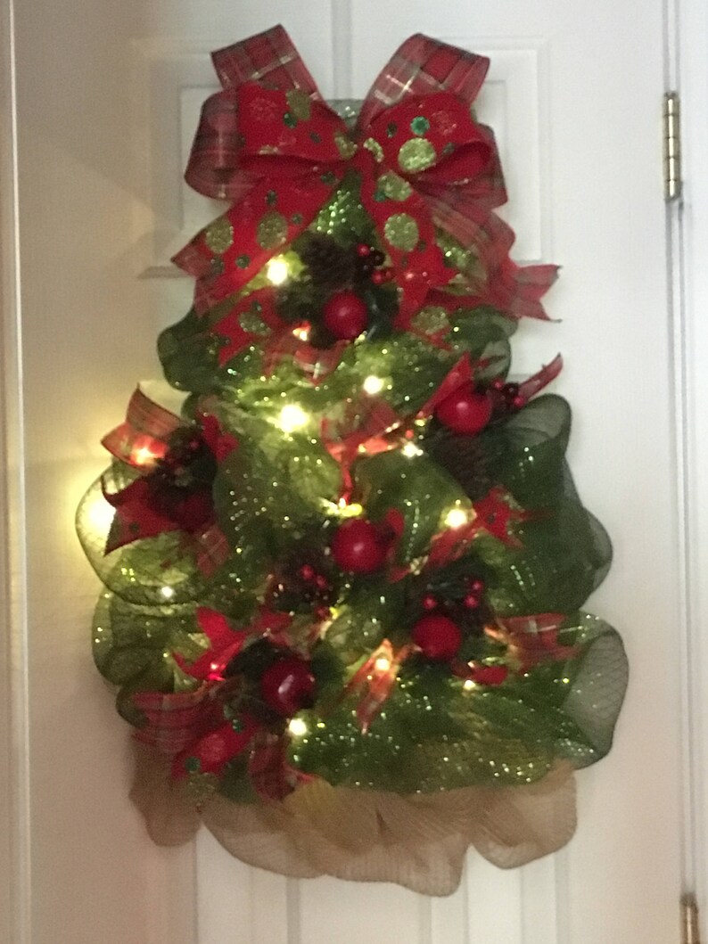Christmas Tree Wreath Deco Mesh Lighted Christmas Tree Etsy