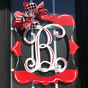 Monogram Door Hanger, Painted Wood Letter Wreath, Monogram Wreath, Hand Painted Wood Door Hanger, Letter Door Hanger, Door Decor, Initial