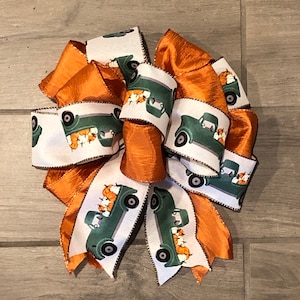 Fall Bow: Pick-Up Truck-Large Wreath Bow, Fall Bow, Pumpkin Bow, Green Truck Bow, Farmhouse Bow