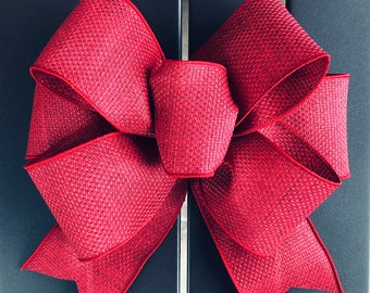 Basic Burgundy Christmas Bow, Solid Red Bow, Burgundy Burlap Bow, Red Christmas Bow, Garland Bow, Wreath Bow, Lamp Bow, Lantern Bow