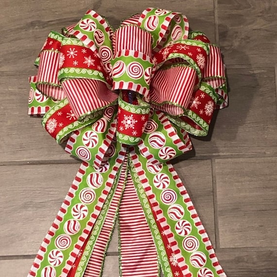 Grande Fiocco Rosso Per Albero Di Natale 120x30 Cm - Puntale A Nastro Con Motivo Fiocco Di Neve