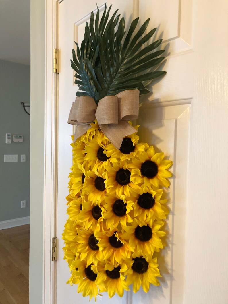 Pineapple Sunflower Wreath, Pineapple Wreath, Spring Wreath, Summer Wreath, Fruit Wreath, Aloha Wreath, Welcome Wreath, Hawaiian Wreath image 8