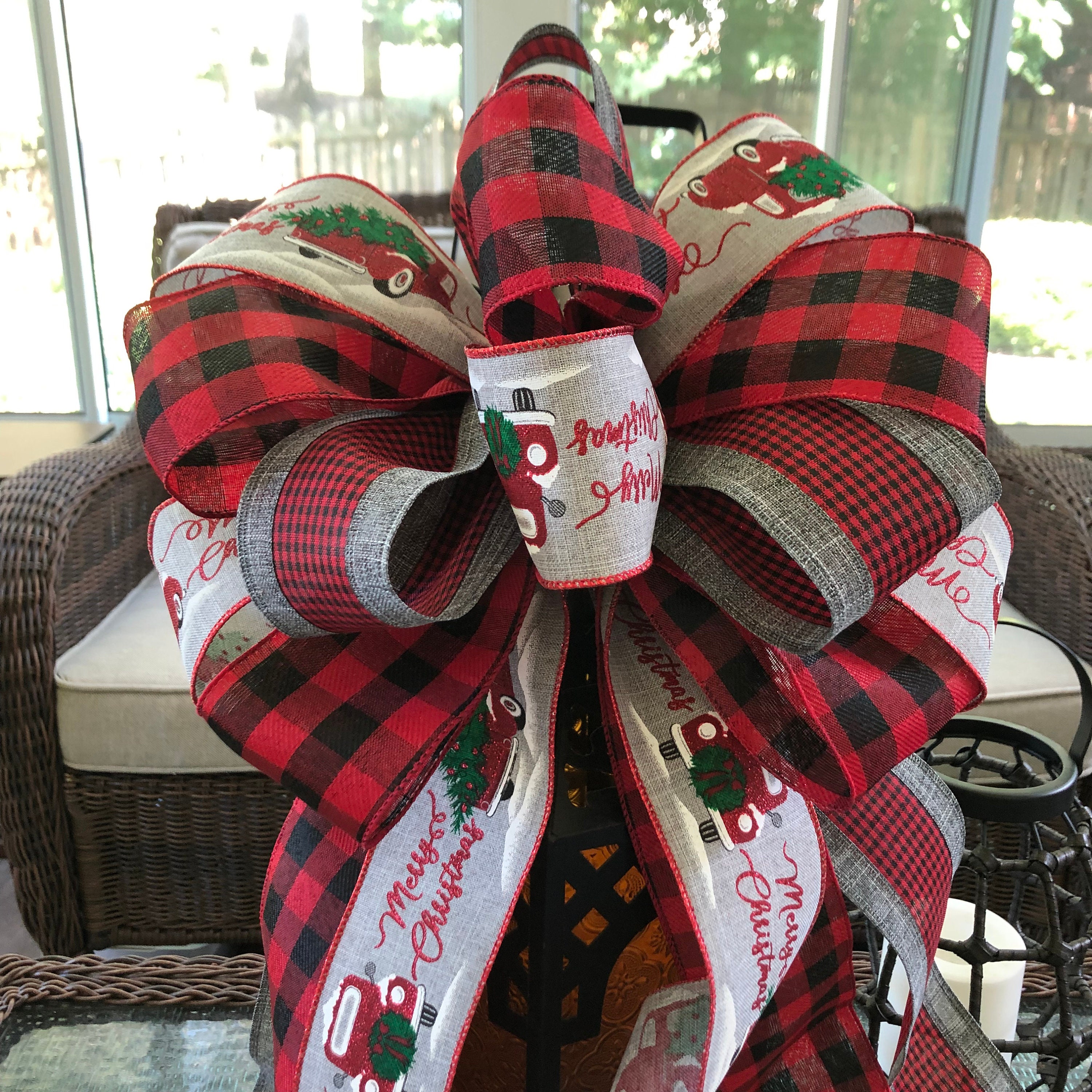 Christmas Tree Topper, Red Christmas Bow, Christmas Tree Bow, Christmas  Decorations, Red Velvet Ribbon 