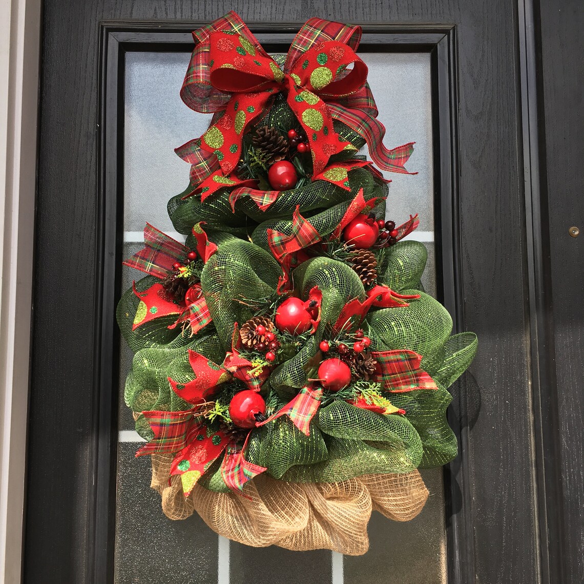 Christmas Tree Wreath Deco Mesh Lighted Christmas Tree Etsy