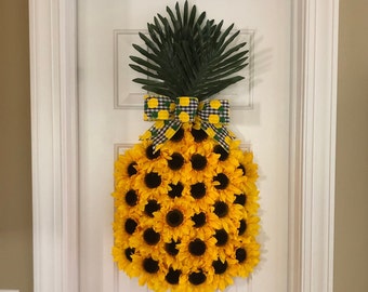 Pineapple Sunflower Wreath, Pineapple Wreath, Spring Wreath, Summer Wreath, Fruit Wreath, Aloha Wreath, Welcome Wreath, Hawaiian Wreath