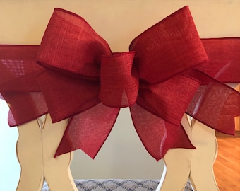 Lazo navideño básico rojo o burdeos para silla, lazo rojo liso con lazos para respaldos de silla, lazo rojo rústico para respaldos de silla, faja para silla