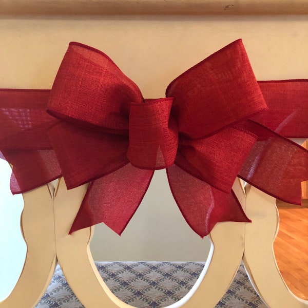 Basic Red or Burgundy Christmas Chair Bow, Solid Red Bow with Ties for Chair Backs, Red Farmhouse Bow for Chair Backs