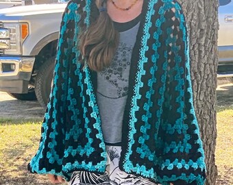 Crochet Teal Ombre Hexagon Cardigan