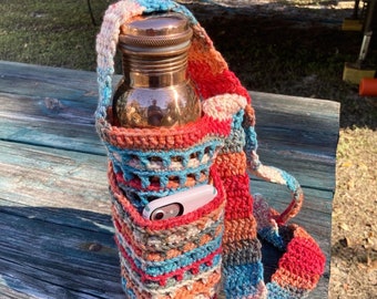 Crochet Water Bottle with Phone Pocket Sling
